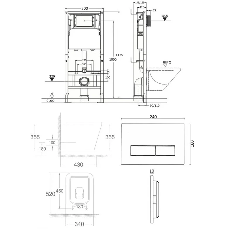 Agger ATI03100+APB100 Унитаз подвесной безободковый белый с инсталляцией, микролифт, кнопка смыва хром