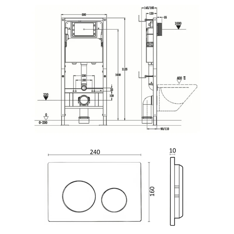 Agger ACC500+APB0144 Инсталляция для подвесного унитаза с кнопкой смыва черной