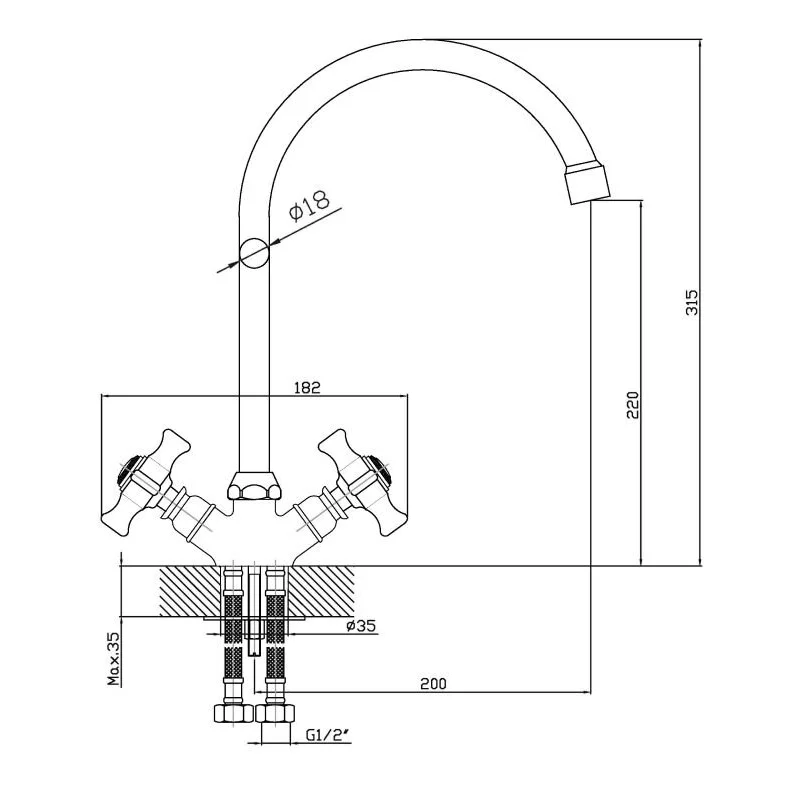 Agger Retro-X A1700000 смеситель для кухни двухвентильный, хром