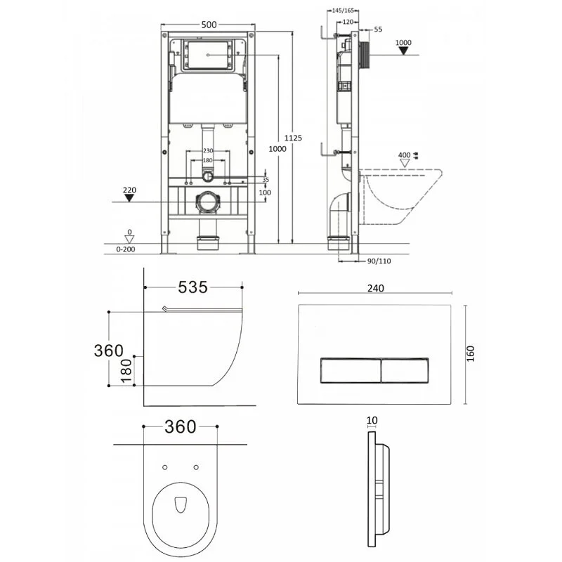 Agger ATI07150+APB100 Унитаз подвесной безободковый белый с инсталляцией, микролифт, кнопка смыва хром