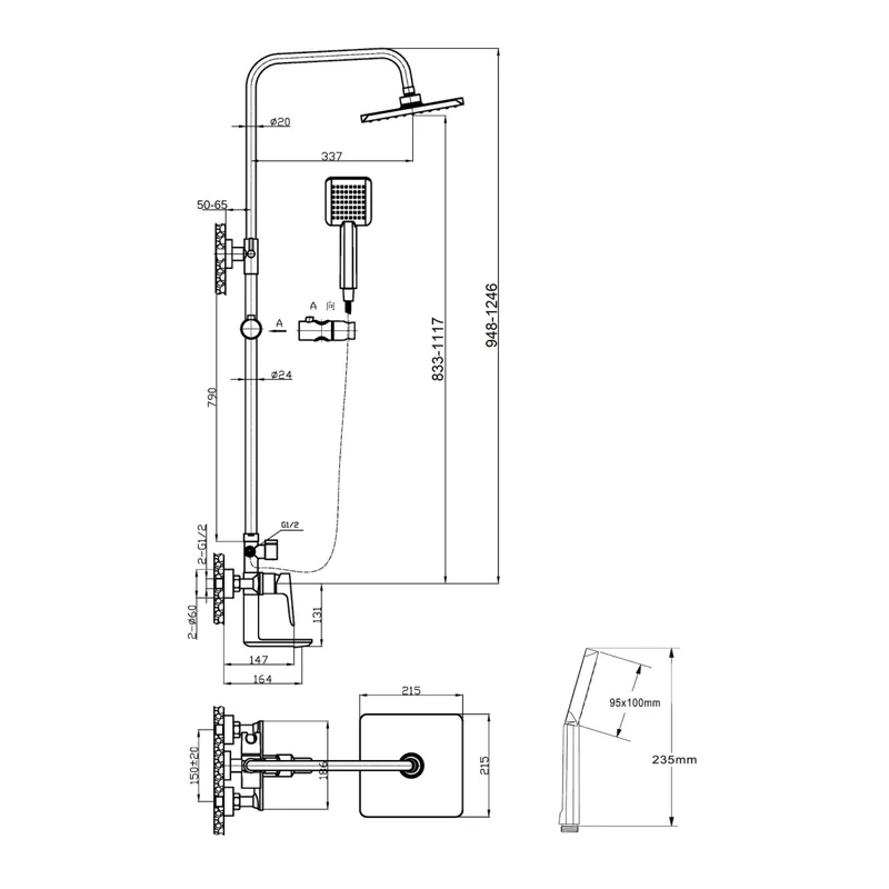 Agger Brilliant A0393344 Душевая система смеситель с изливом, черный