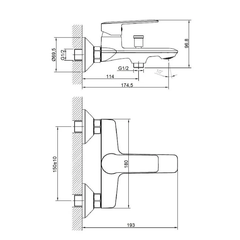 Agger Clean A2410000 смеситель для ванны/душа однорычажный с душевым набором, хром