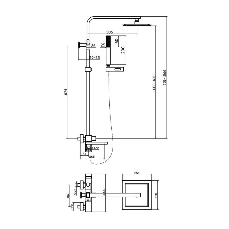 Agger Great A2893344 Душевая система смеситель с изливом, черный