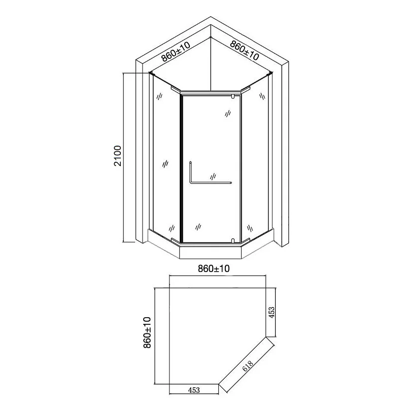 Agger A03-090MCR душевой уголок правый с поддоном 88х88х207 стекло матовое, хром