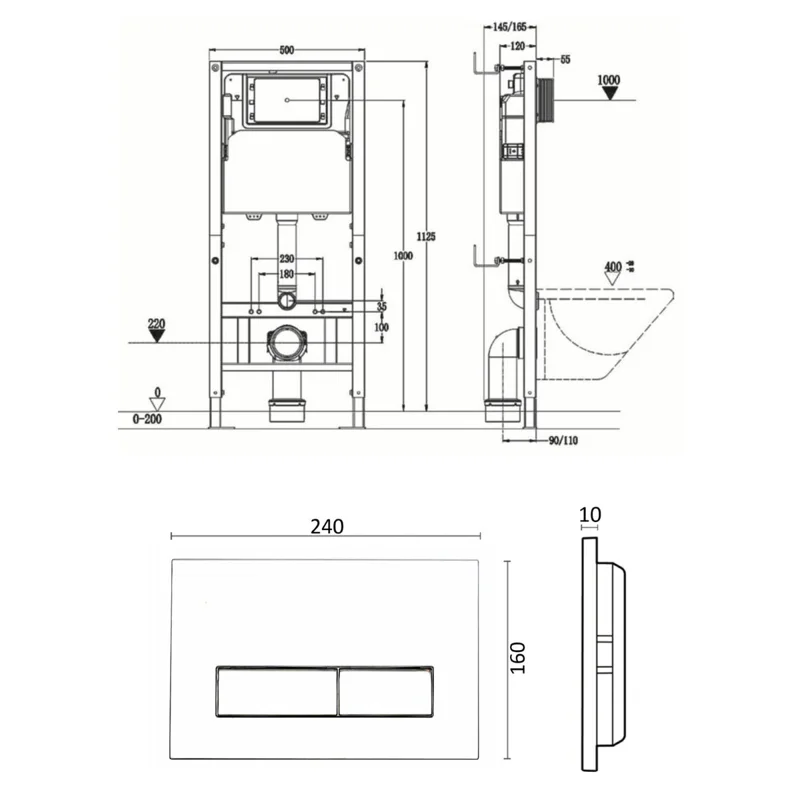 Agger ACC500+APB0288 Инсталляция для подвесного унитаза с кнопкой смыва белой