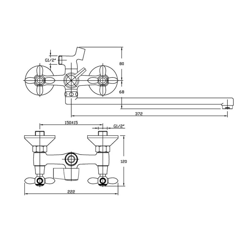 Agger Retro A1921100 смеситель для ванны двухвентильный универсальный с душевым набором, хром