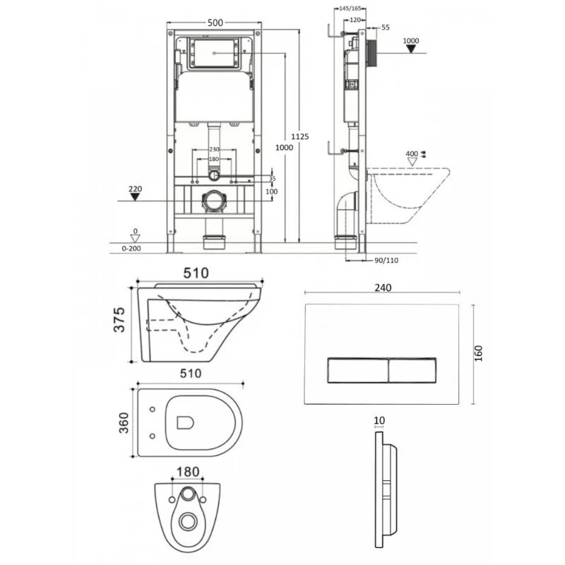 Agger ATI08100+APB200 Унитаз подвесной безободковый белый с инсталляцией, микролифт, кнопка смыва хром