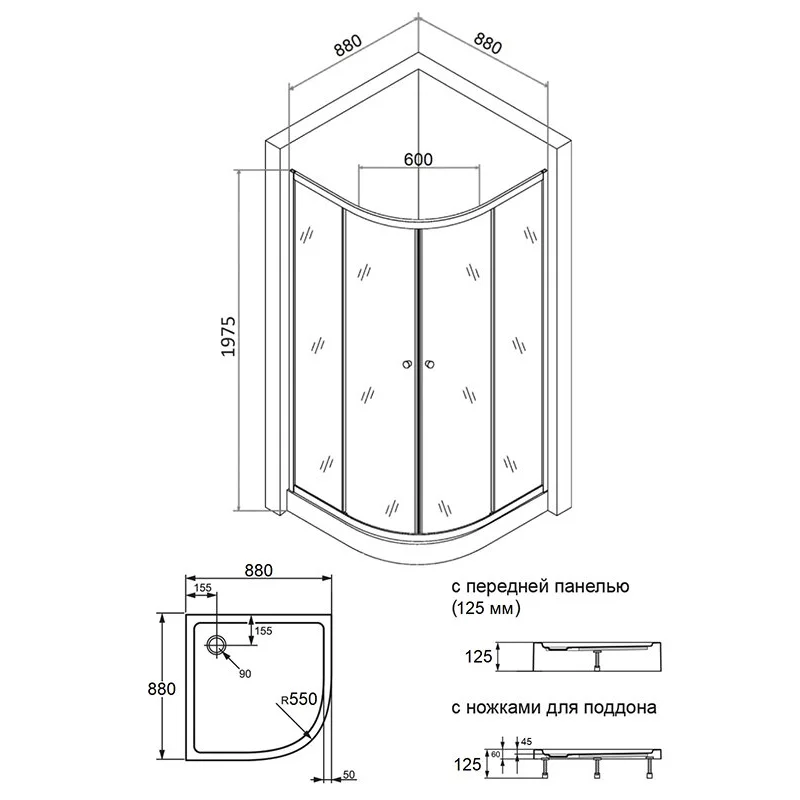 Agger A01-090MCR душевой уголок c поддоном 88х88х197,5 стекло матовое, хром