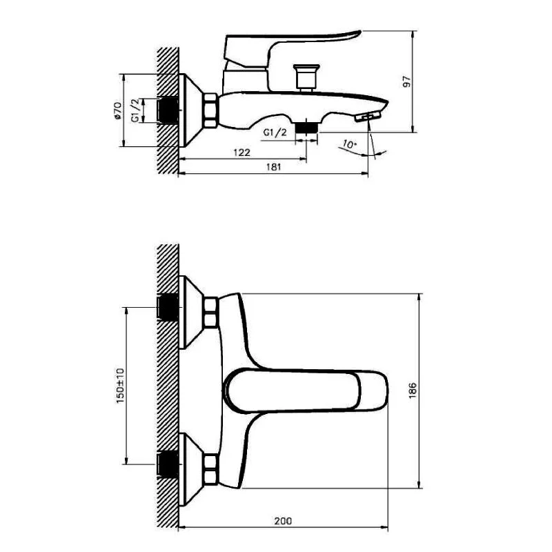 Agger Nice A2510000 смеситель для ванны/душа однорычажный, хром