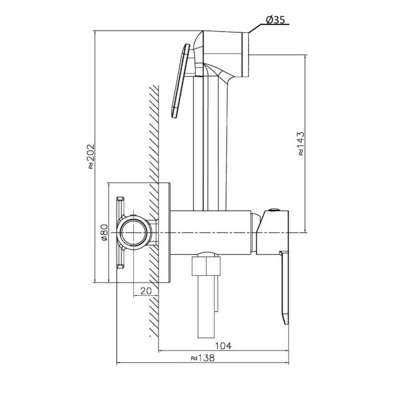 Agger Gorgeous A0270044 смеситель для душа однорычажный встраиваемый с гигиеническим набором, черный