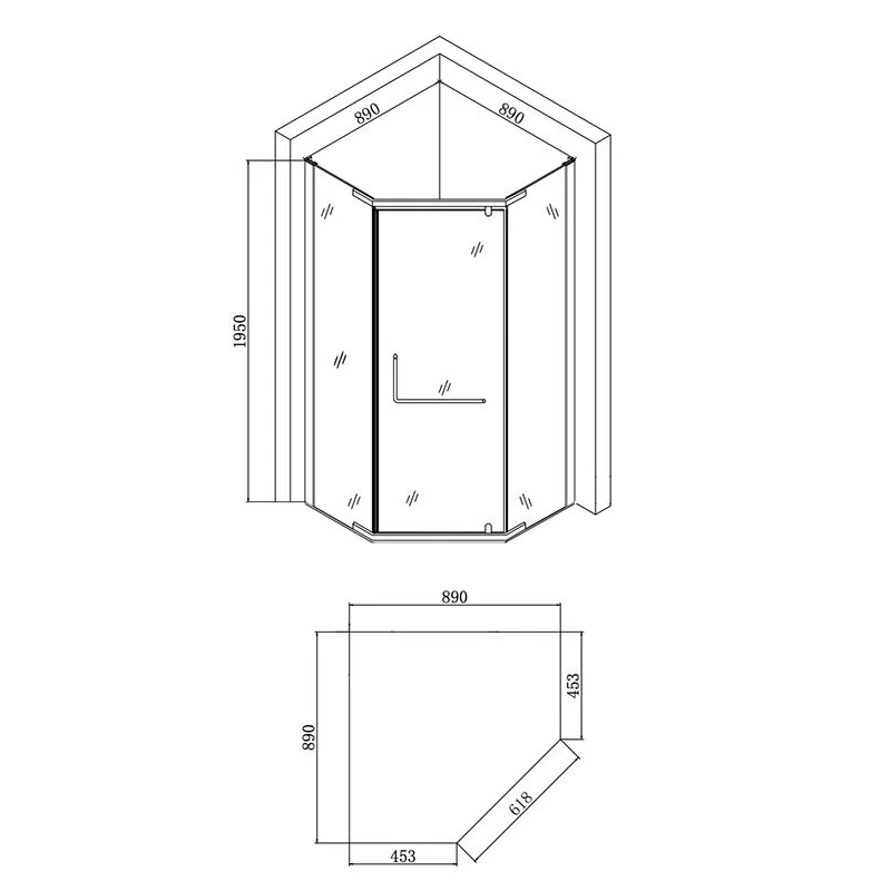 Agger A03-090TCR/G Душевой уголок правый без поддона 86х86, стекло прозрачное, хром