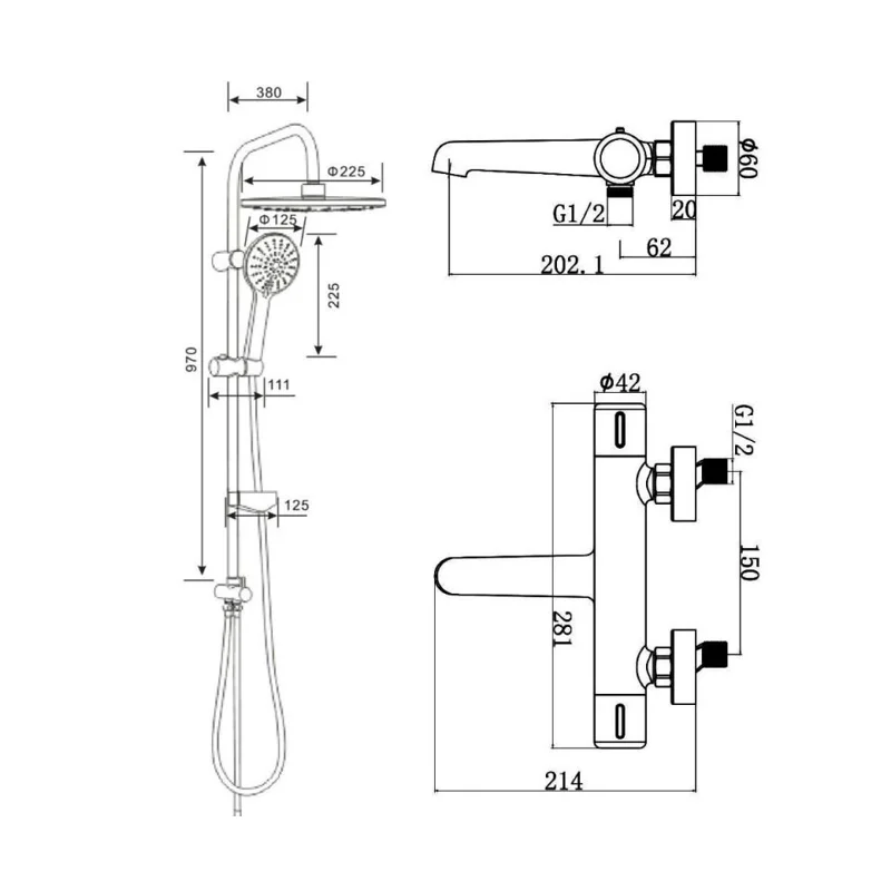 Душевая система Agger Thermo A2493500 термостат с изливом, хром