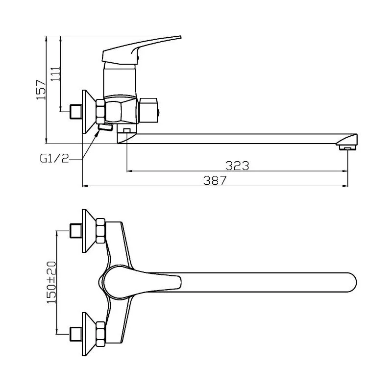 Agger Exact A2121100 смеситель для ванны однорычажный универсальный с душевым набором, хром