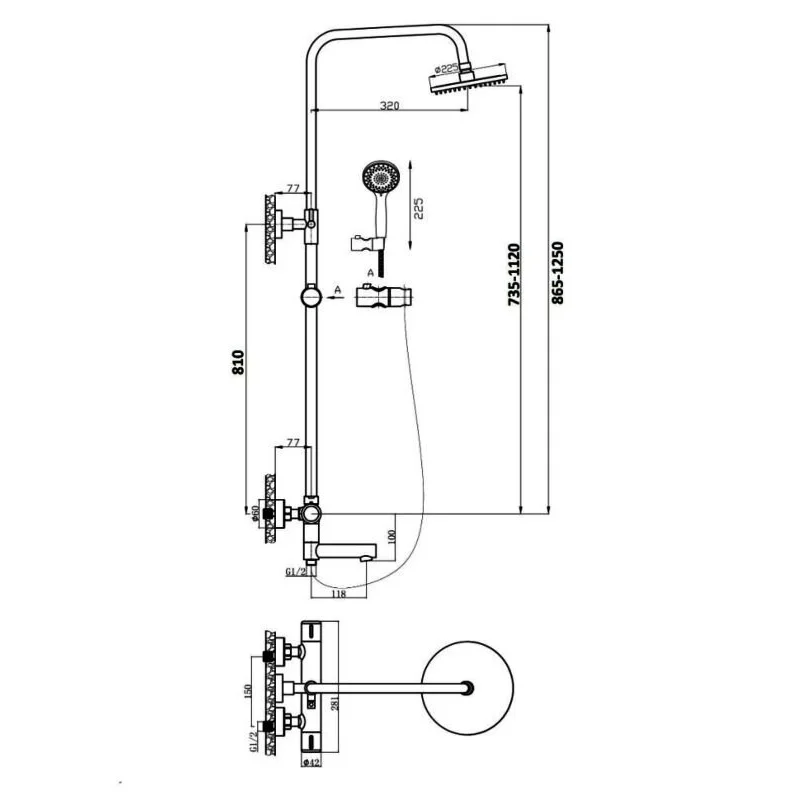 Душевая система Agger Thermo A2461100 термостат с изливом, хром