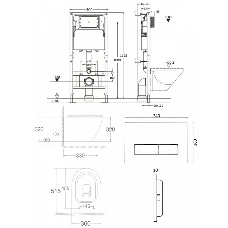 Agger ATI06100+APB200 Унитаз подвесной безободковый белый с инсталляцией, микролифт, кнопка смыва хром