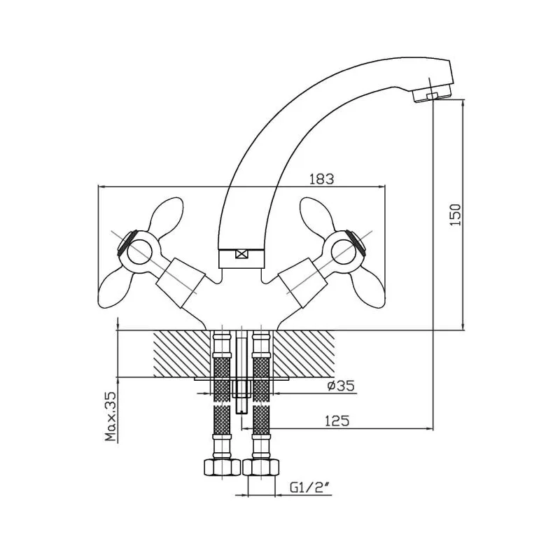 Agger Retro A1901100 смеситель для раковины двухвентильный, хром