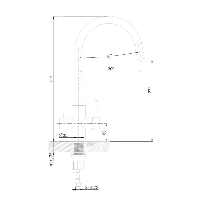 Agger Zest A0700733 смеситель для кухни однорычажный с каналом для питьевой воды, никель