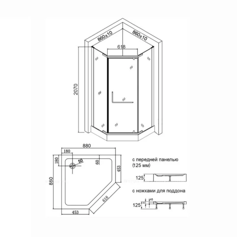 Agger A03-090TCR душевой уголок правый с поддоном 88х88х207 стекло прозрачное, хром