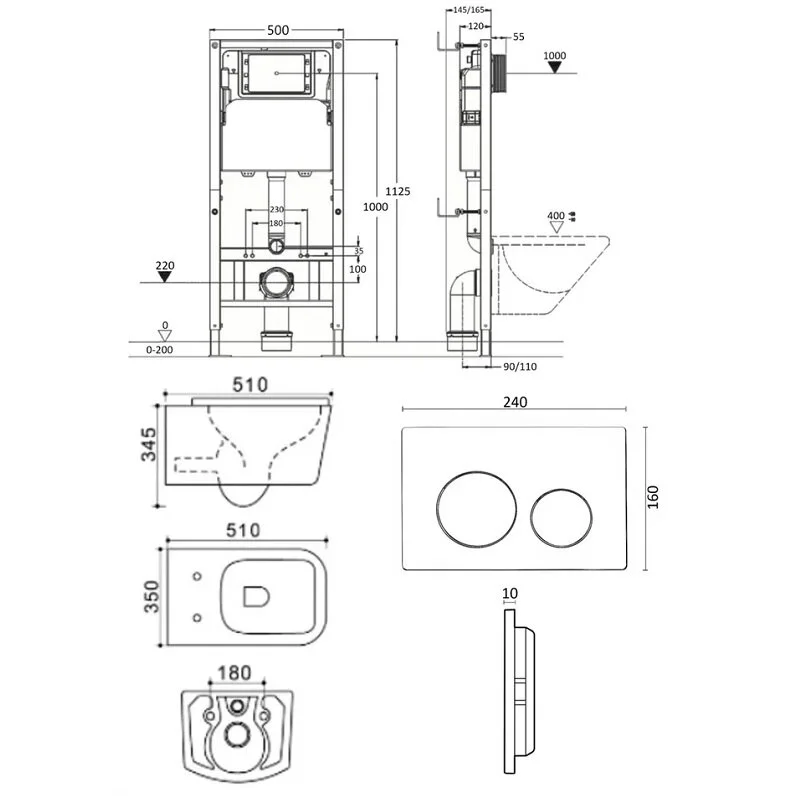 Agger ATI05100+APB200 Унитаз подвесной безободковый белый с инсталляцией, микролифт, кнопка смыва хром