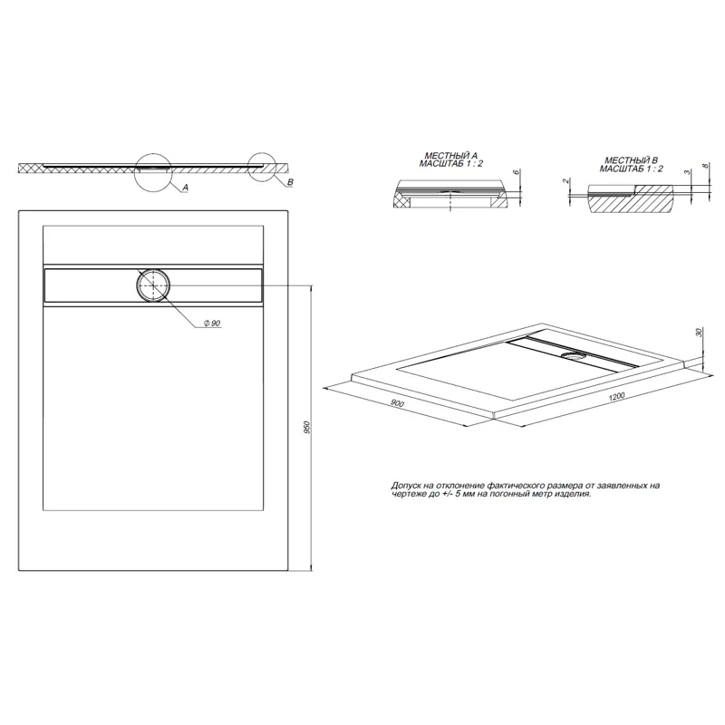 Душевой поддон Allen Brau Infinity 120x90 8.21003-AM антрацит