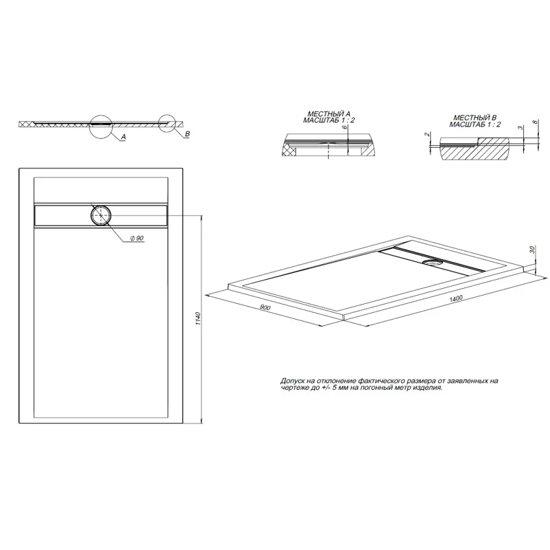 Душевой поддон Allen Brau Infinity 140x90 8.21005-CGM олива