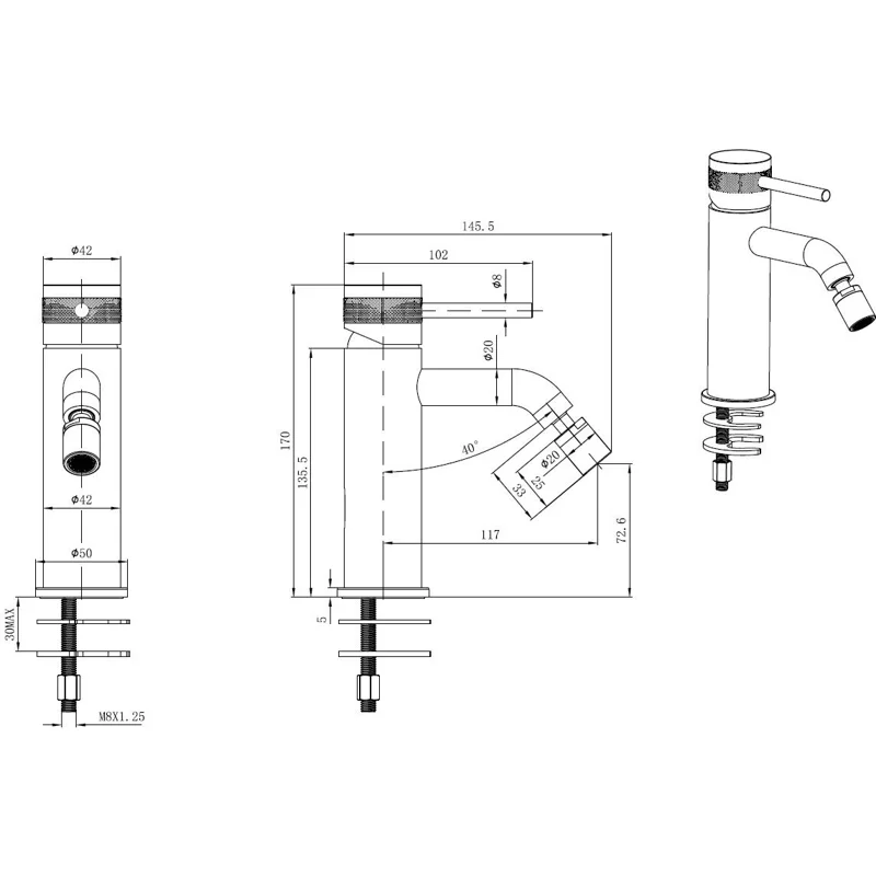 Смеситель для биде Allen Brau Priority 5.31A04-MG (с донным клапаном) графит браш