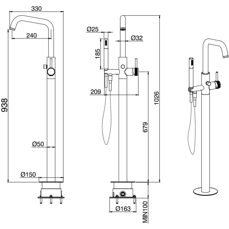 Смеситель для ванны Allen Brau Priority 5.31008-BN (с внутренней частью) никель браш
