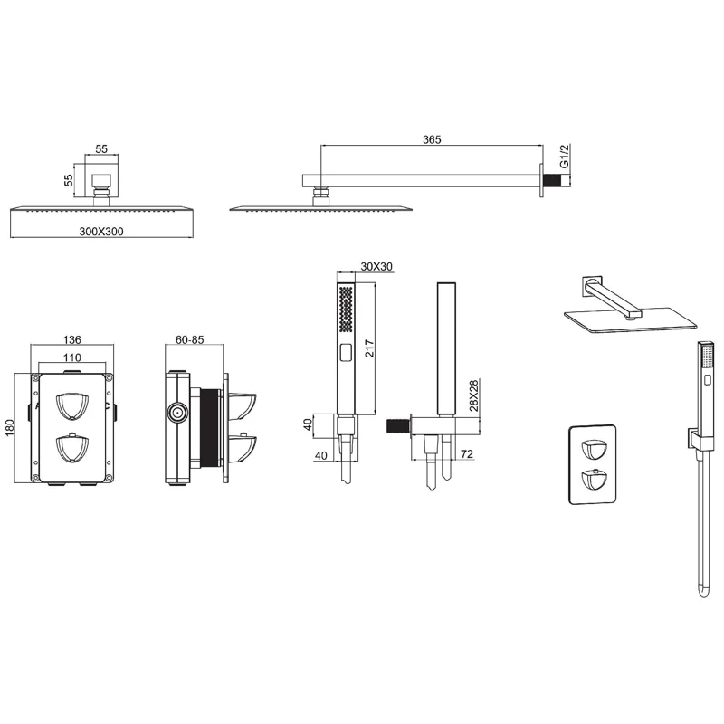 Душевой комплект Allen Brau Infinity 5.21016-00 (с внутренней частью, 2 выхода) хром