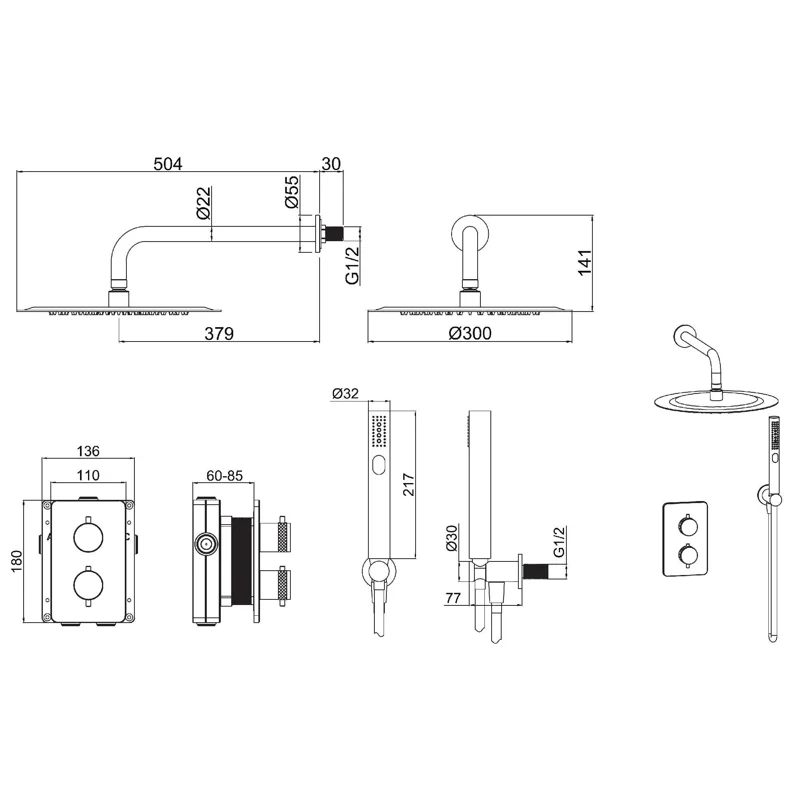 Душевой комплект Allen Brau Priority 5.31013-BN (с внутренней частью, 2 выхода) никель браш