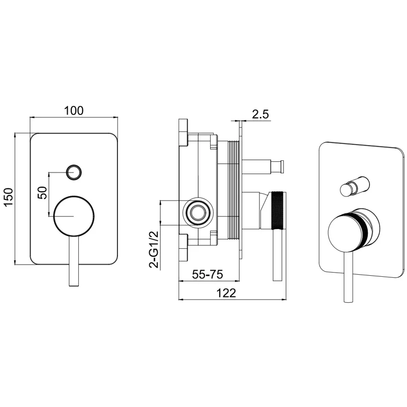 Смеситель для душа Allen Brau Priority X2 5.31011-BN (с внутренней частью, 2 выхода) никель браш