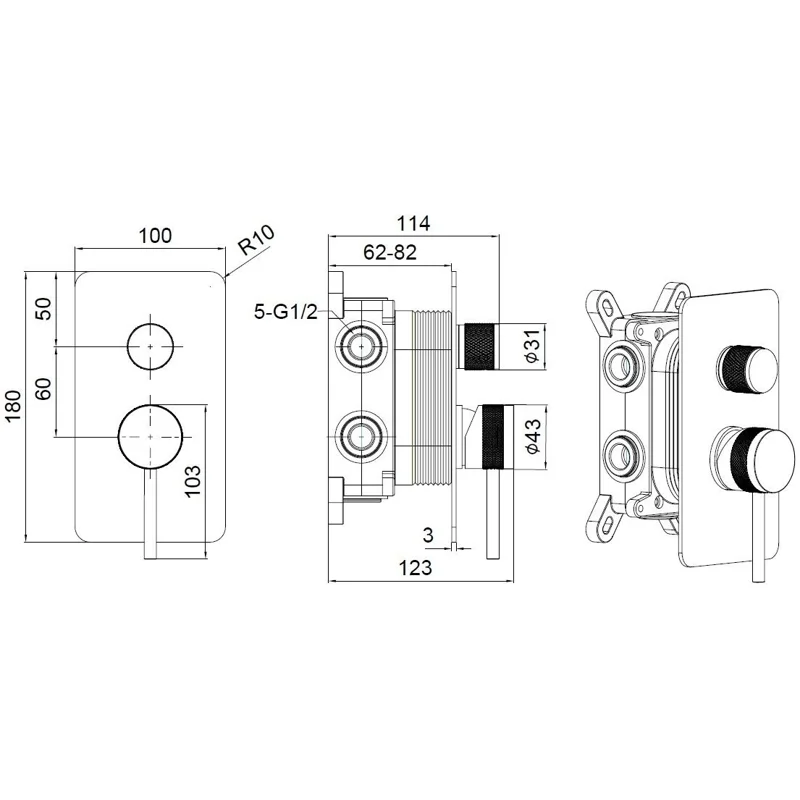 Смеситель для ванны Allen Brau Priority 5.31A11-BN (с внутренней частью, 3 выхода) никель