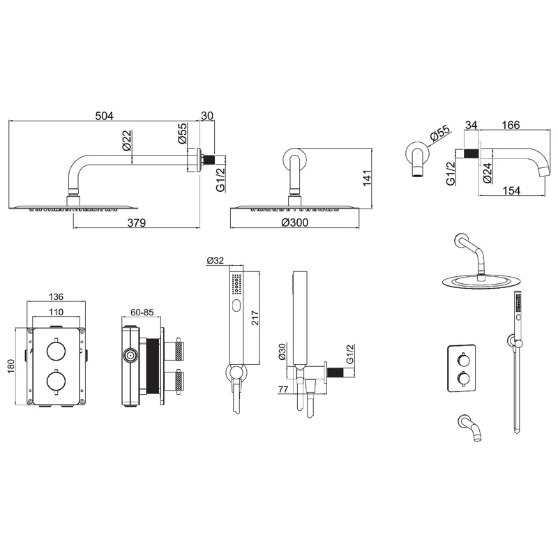 Душевой комплект Allen Brau Priority 5.31014-31 (с внутренней частью, 3 выхода) черный матовый