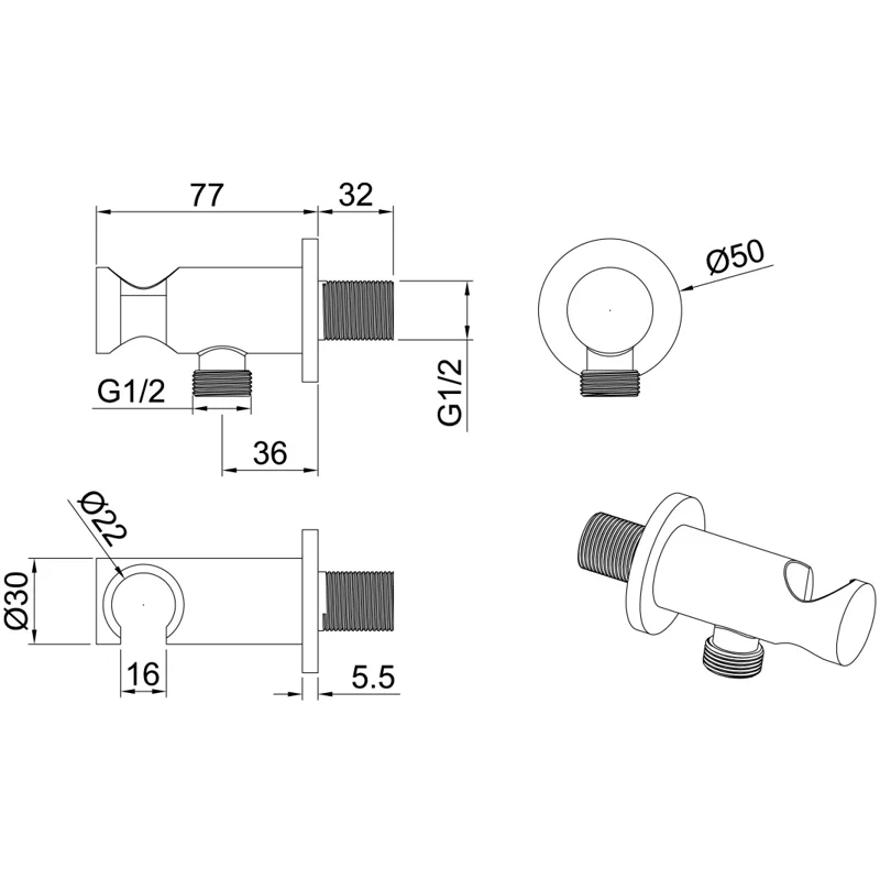 Шланговое подключение для душа Allen Brau Priority 5.31015-BN никель браш