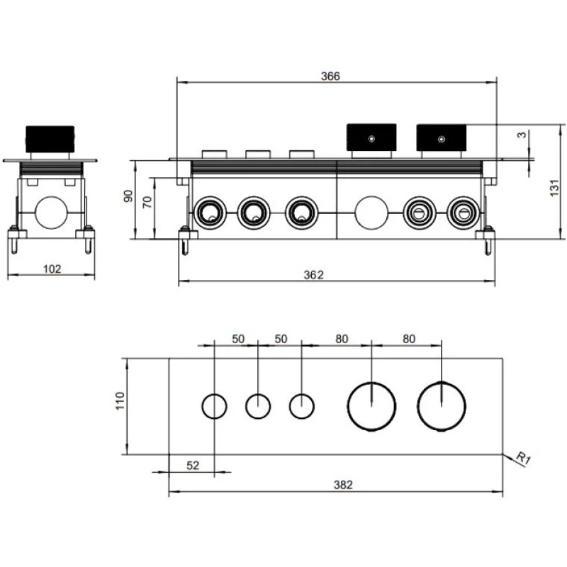 Смеситель для душа Allen Brau Liberty 5.33003-31 (с внутренней частью, 3 выхода) черный матовый