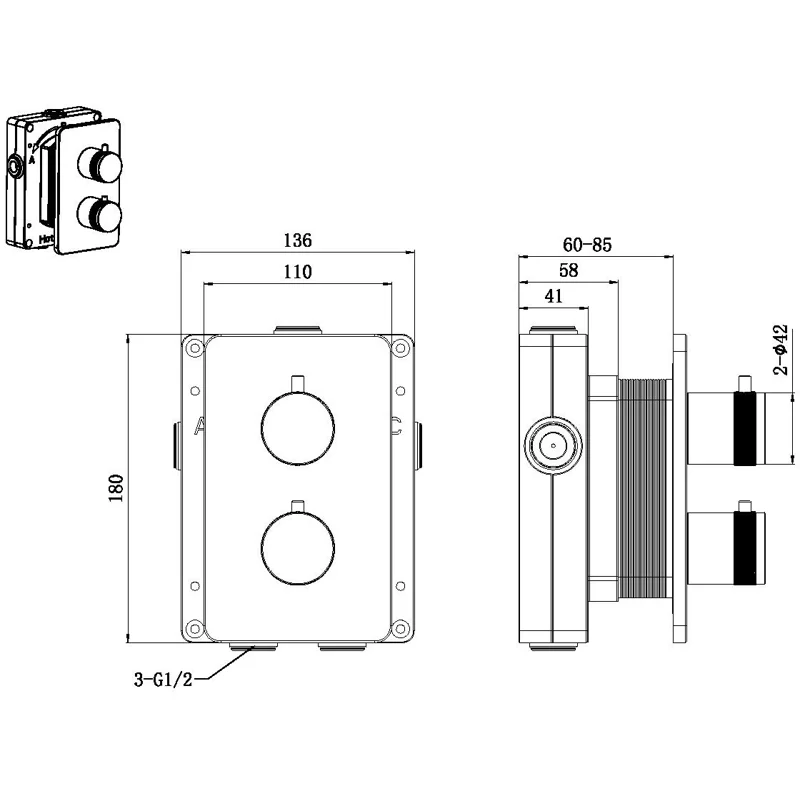 Смеситель для ванны Allen Brau Priority 5.31213-MG (с внутренней частью, 2 выхода) графит браш