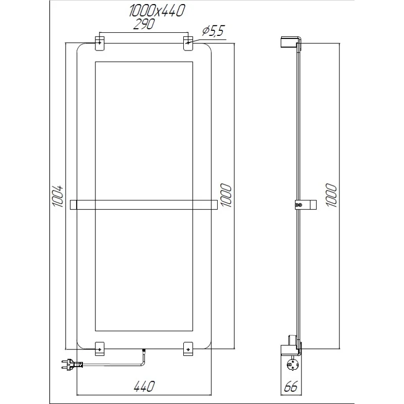 Полотенцесушитель электрический Allen Brau Infinity 100x44 с рейлингом 2.0 и креплением, медь браш