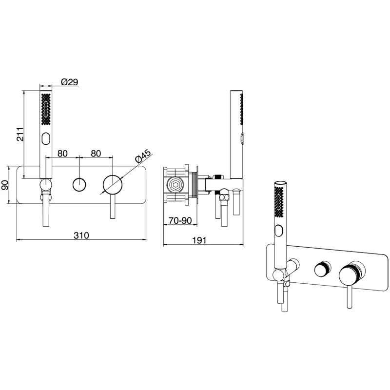 Смеситель для душа Allen Brau Priority 5.31009-31 (с внутренней частью, 2 хода) черный матовый