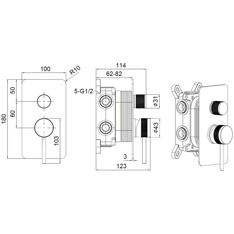 Смеситель для ванны Allen Brau Priority 5.31A11-00 (с внутренней частью, 3 выхода) хром