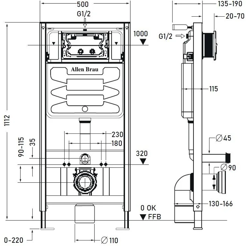 Инсталляция для унитаза Allen Brau Pneumatic 9.11100.20