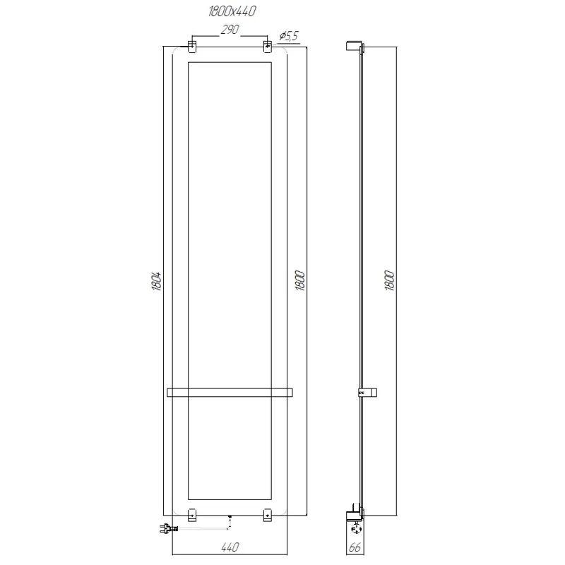 Полотенцесушитель электрический Allen Brau Infinity 180x44 с рейлингом и креплением, черный браш