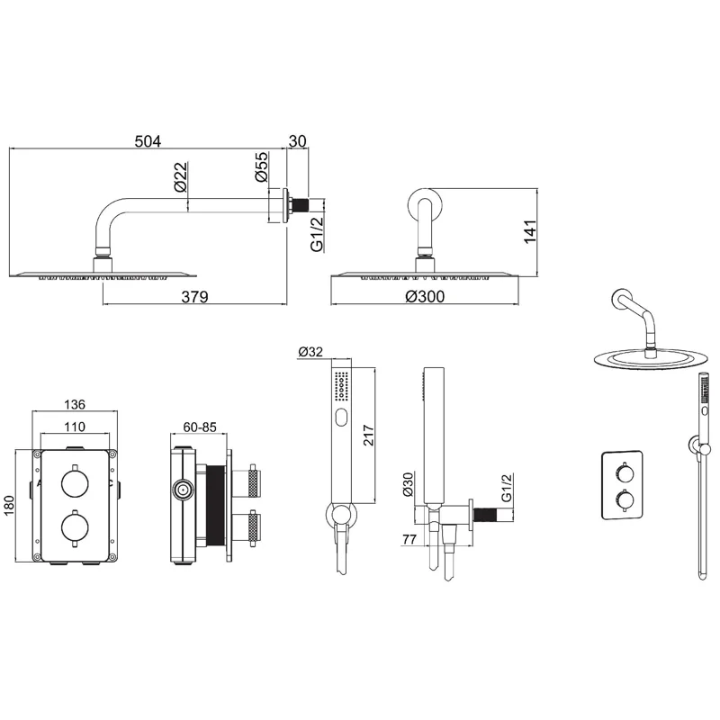 Душевой комплект Allen Brau Priority 5.31013-31 (с внутренней частью, 2 выхода) черный матовый