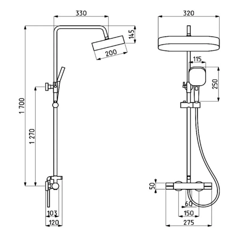 Душевая стойка с термостатическим смесителем  ALMAes черная 