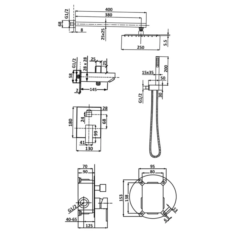 Встраиваемый Душевой Комплект ALMAes Teivaz, TVZ-1805 Черный