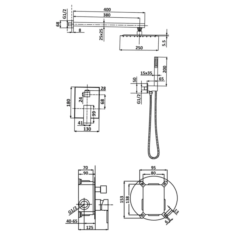  Встраиваемый Душевой Комплект Leine На 2 Положения черный