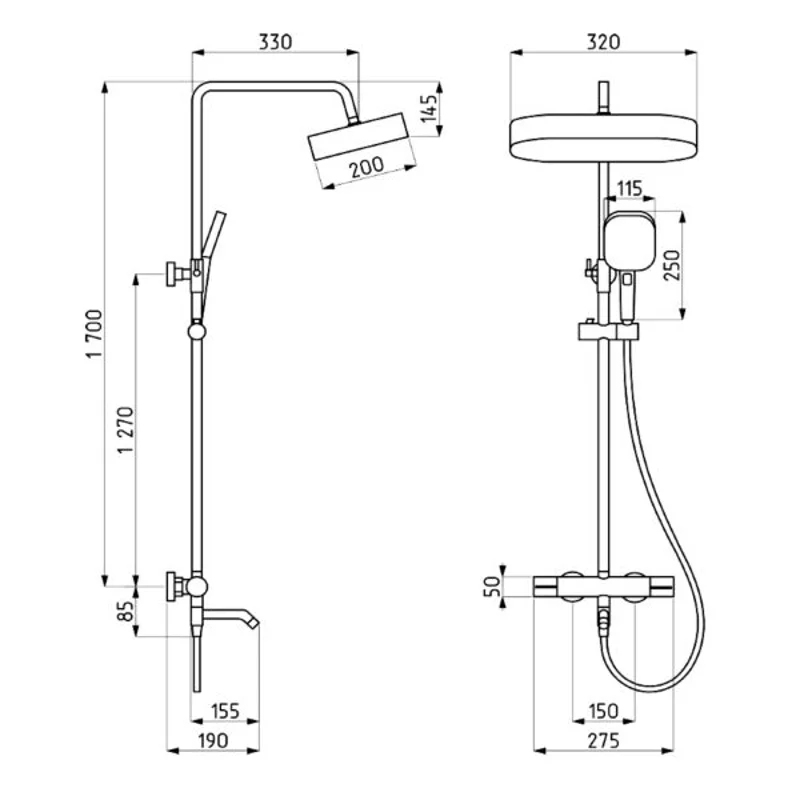 Душевая стойка с термостатическим смесителем  ALMAes хром 