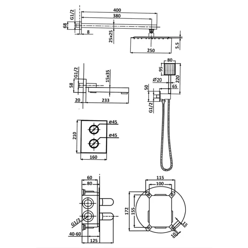 Встраиваемый Душевой Комплект Weber С Термостатом На 3 Положения Черный 