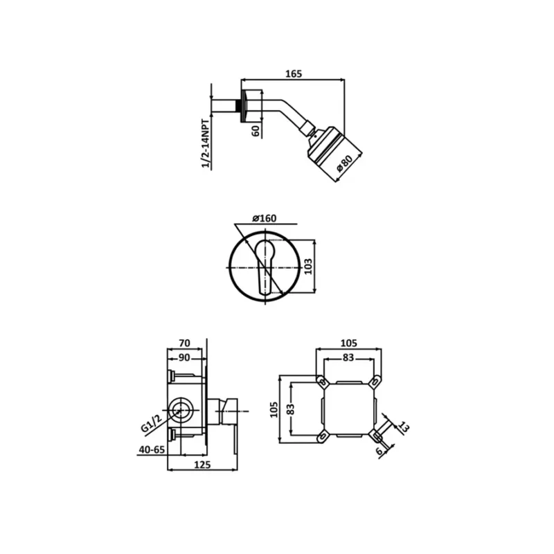 Встраиваемый душевой комплект со смесителем ALMAes, Bartin, 1 режим хром