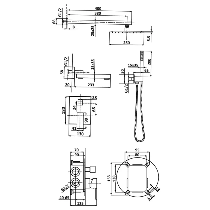Встраиваемый Душевой Комплект ALMAes Elbe На 3 Положения Золото