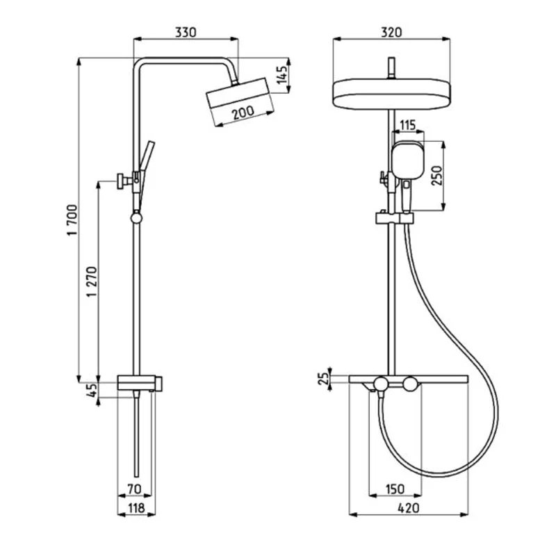 Душевая стойка с прогрессивным смесителем  ALMAes оружейная сталь