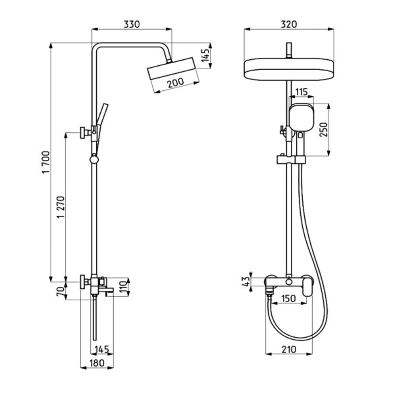 Душевая стойка со смесителем ALMAes золото
